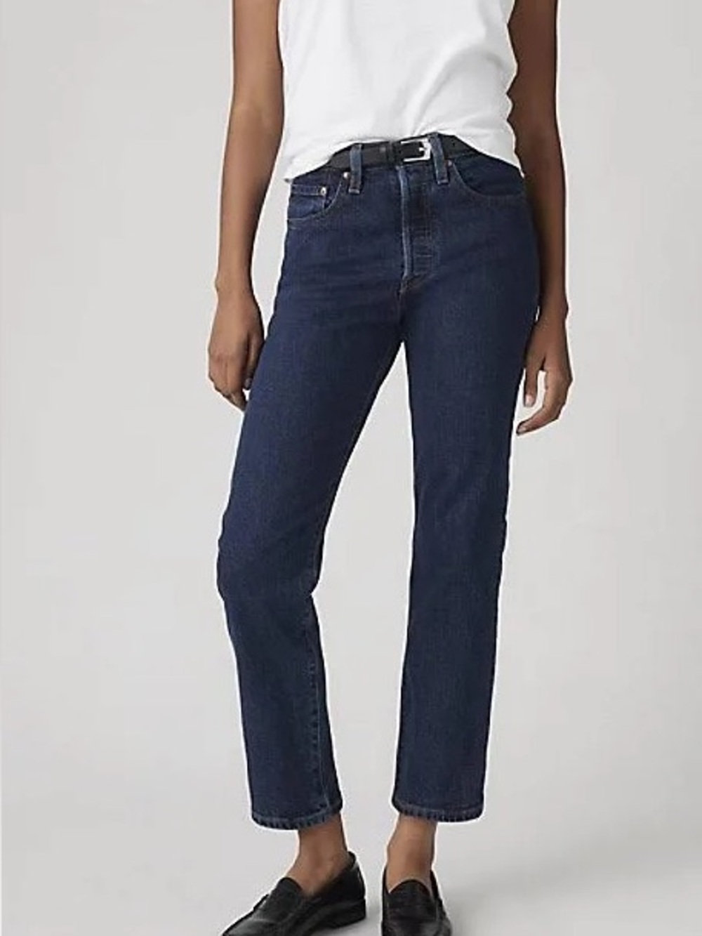 ⁠Levi’s Premium 501 Crop High Rise Straight Leg Jeans Inky Black Blue W27 L26⁠